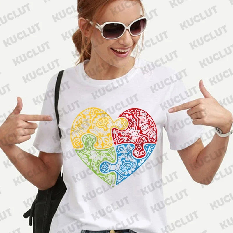 Autism Accept Love Shirt for Women Neurodiversity T-shirts Autism Awareness Tshirt Everyone Communicate Differently Tee Y2k Tops