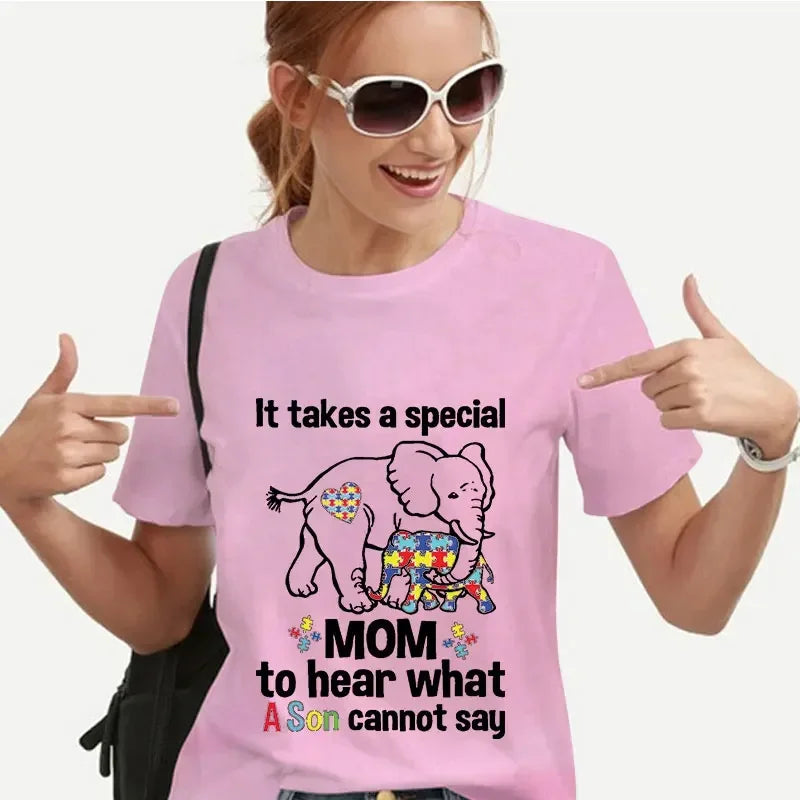 Women Autism Awareness T-shirt 2024 Fashion Print Y2k Graphic Tops Short Sleeve Tees Harajuku Oversized Autism Mom Streetwear