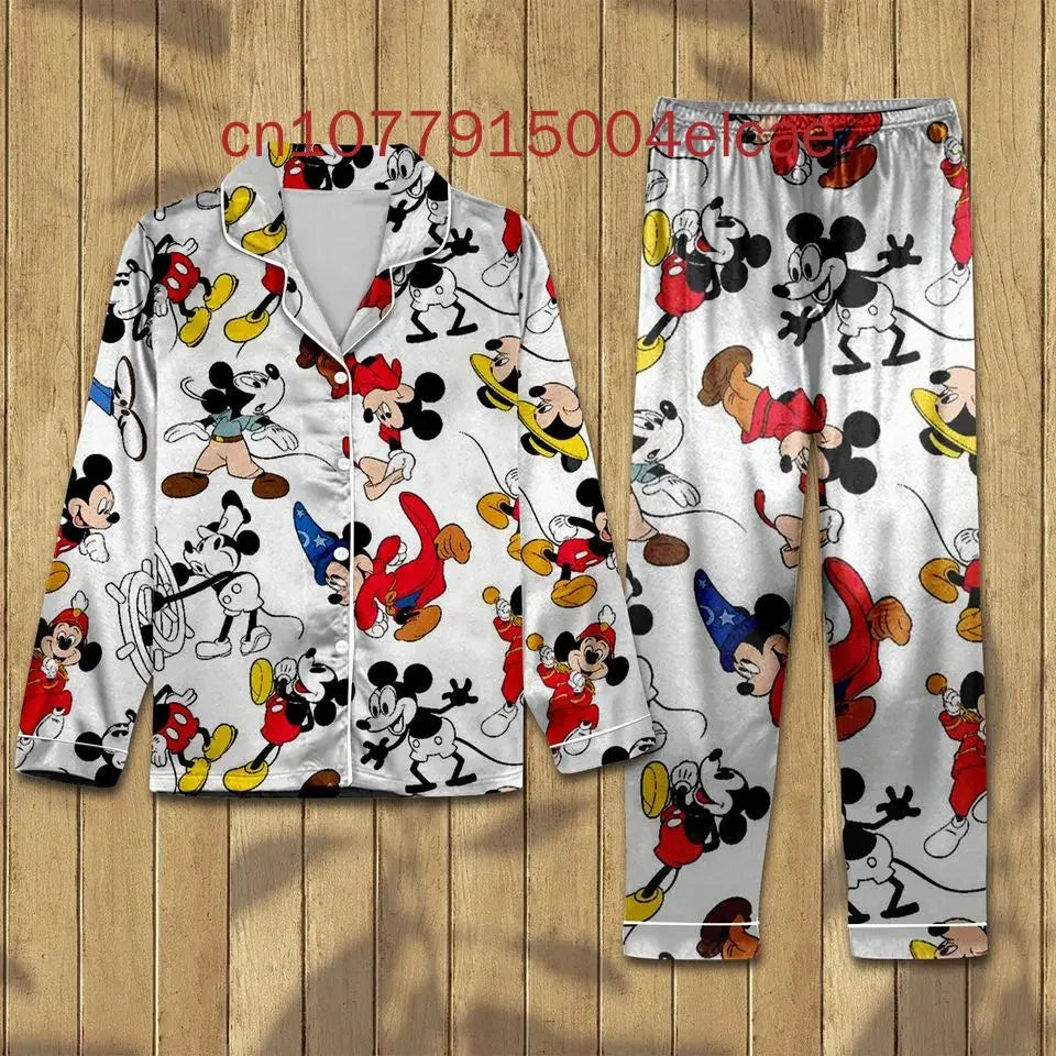 New Christmas Mickey Mouse Pajama Set 3D Printed Disney Casual Men's and Women's Long Sleeved Shirt Pajama Set