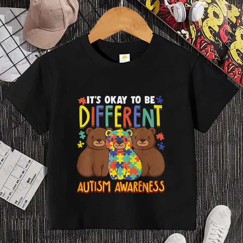 Autism Boys Girls T Shirt Short Sleeves Tops Girls Baby Children Clothing Fsahion Summer Tshirt Dinosaur Tee Toddler Clothes