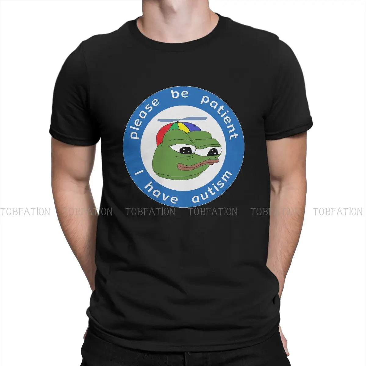 Pe Pe Green Frog TShirt for Men Please Be Patient Autism  Humor Summer Sweatshirts T Shirt High Quality New Design Loose