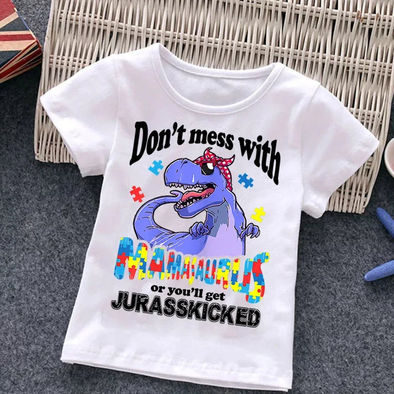 Autism Kids Boy T-Shirt Girls Cartoon Puzzle Tops Cute Baby Cotton Summer Clothes Toddler Dinosaur T Shirts Children