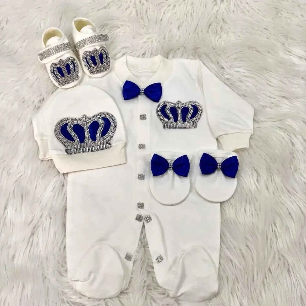 Dollbling Emerald Gold Crystal Luxury Baby Bling Romper Set My 1st Christmas Photography 4pcs Romper Hat Mittens Shoes Set