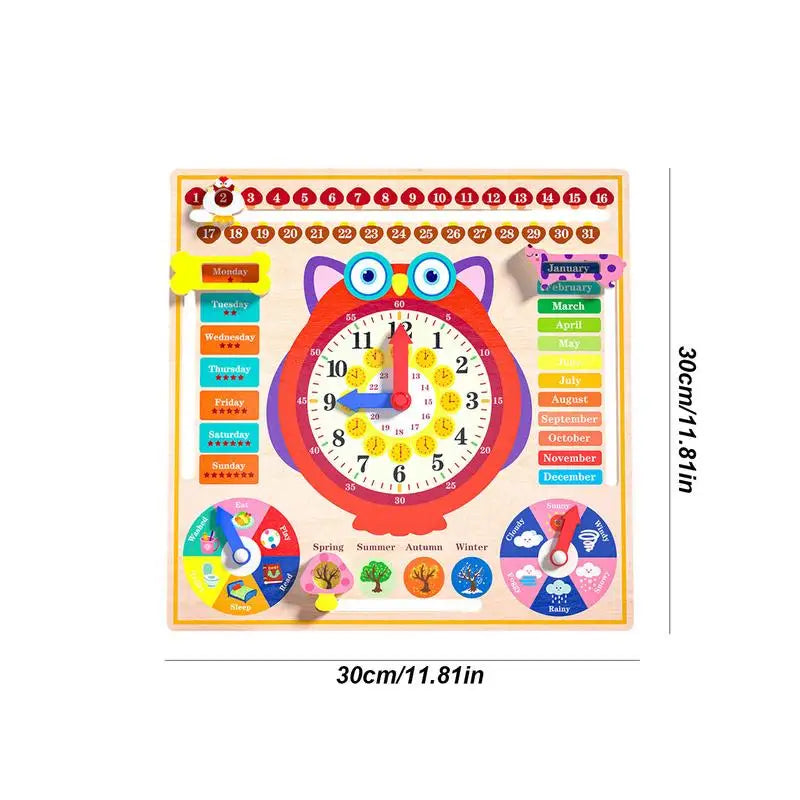 Children Owl-shaped Wooden Calendar Clock Montessori Educational Toys Early Learning Beginner Time Weather Week Toys