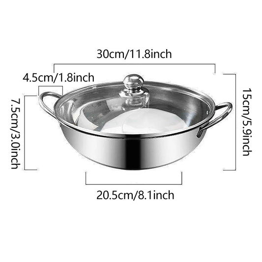 Hot Pot Dual Site Divider 12" Stainless Steel Pot with Glass Lid Household Double-Flavor Hot Pot Double Grid Pot Divider Pot