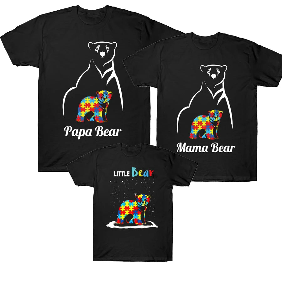 Papa Bear Mama Bear Little Bear T-Shirt Autism Family Matching Outfits Dad Mom and Kids Autism Awareness Family Set Shirt Gift