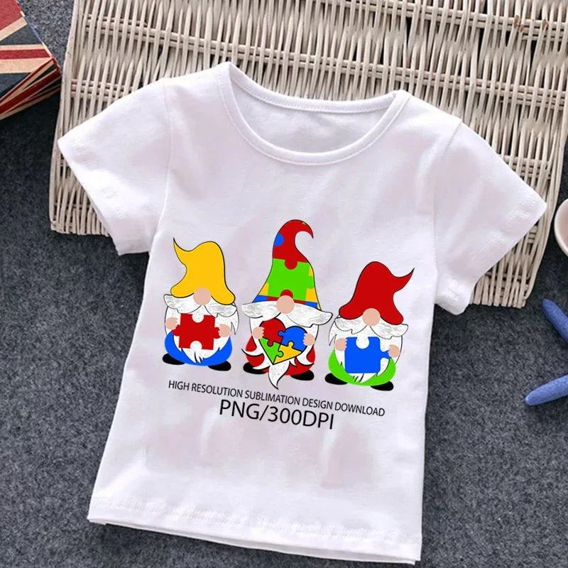 Autism Kids Boy T-Shirt Girls Cartoon Puzzle Tops Cute Baby Cotton Summer Clothes Toddler Dinosaur T Shirts Children